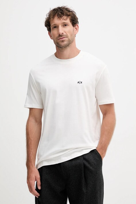 Armani Exchange t-shirt bawełniany męski kolor beżowy z aplikacją XM001568 AF10358