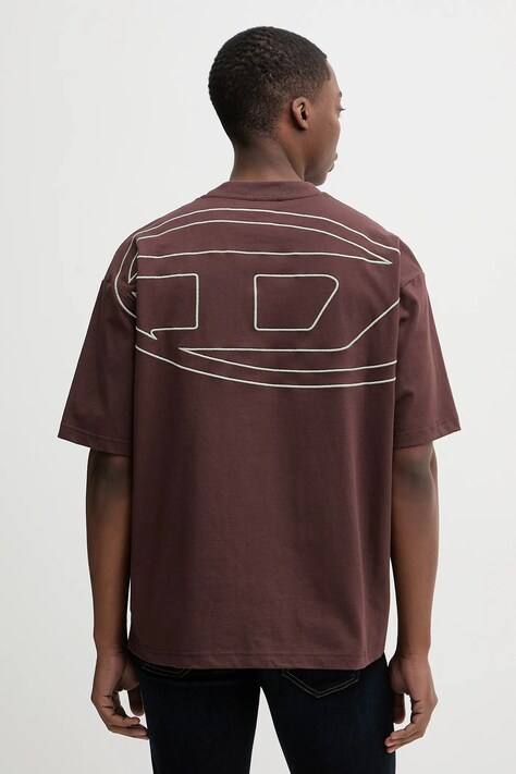 Diesel t-shirt bawełniany T-BOGGY-MEGOVAL-D męski kolor brązowy wzorzysty A11302.0HGAM
