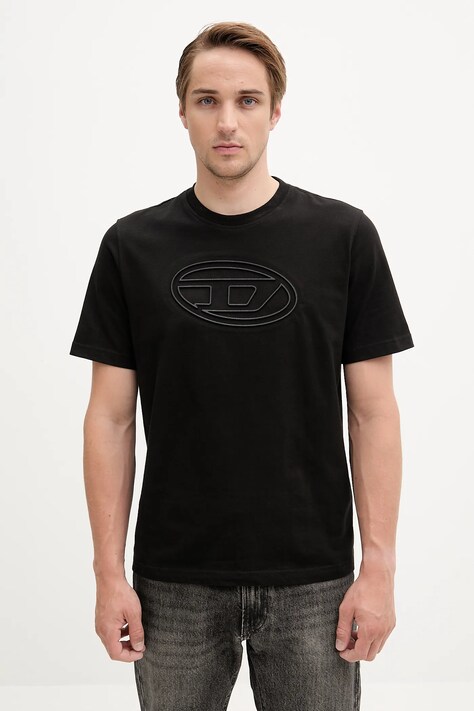 Diesel t-shirt bawełniany T-ADJUST-BIGOVAL męski kolor czarny z nadrukiem A17402.0NJBM
