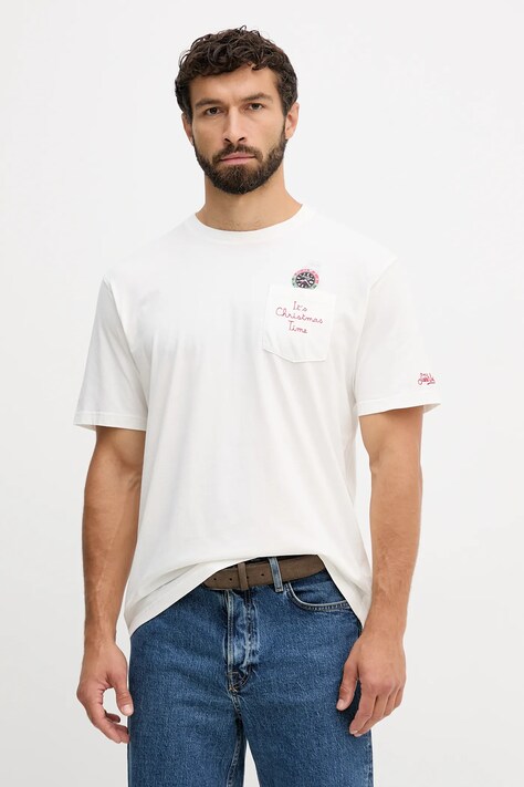 MC2 Saint Barth t-shirt bawełniany męski kolor beżowy wzorzysty CONR0002