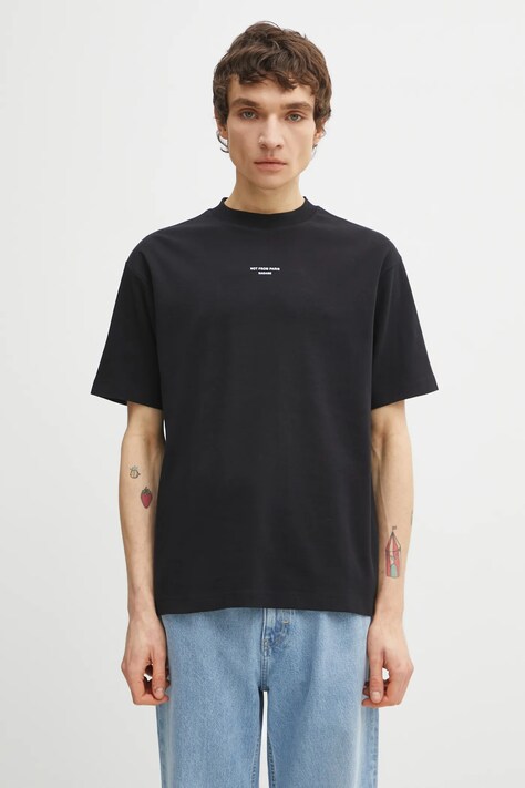 Βαμβακερό μπλουζάκι Drôle de Monsieur Le T-Shirt Slogan Classique ανδρικό, χρώμα: μαύρο, PERM.TS202.CO002