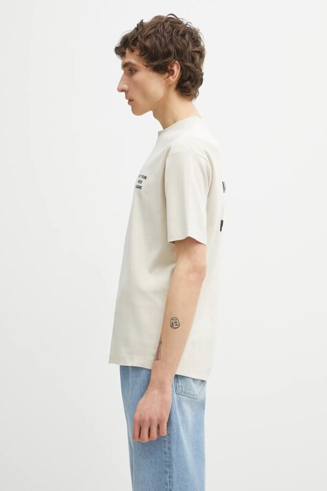 Βαμβακερό μπλουζάκι Drôle de Monsieur Le T-Shirt Slogan ανδρικό, χρώμα: μπεζ, PERM.TS203.CO002