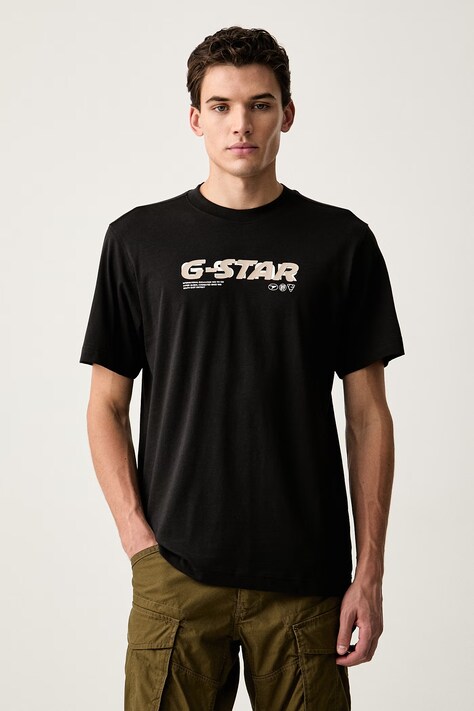 G-Star T-shirt męski bawełniany Front prt logo r t czarny D31083-336