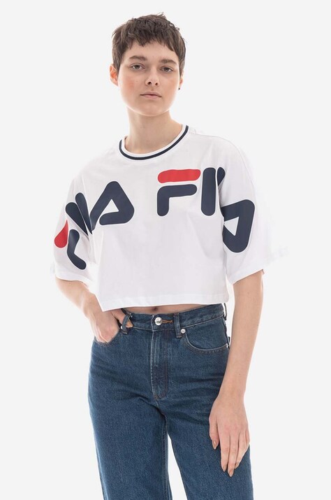 Βαμβακερό μπλουζάκι Fila Barr Cropped Wide Tee χρώμα: άσπρο