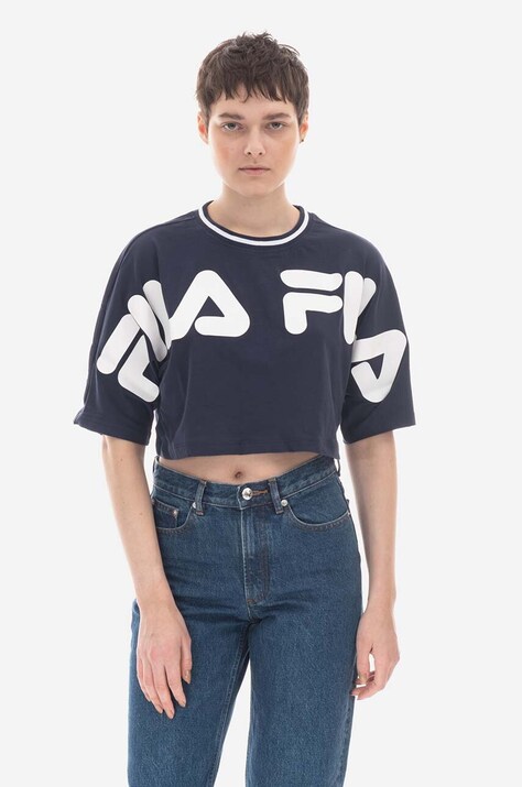 Βαμβακερό μπλουζάκι Fila Barr Cropped Wide Tee χρώμα: ναυτικό μπλε