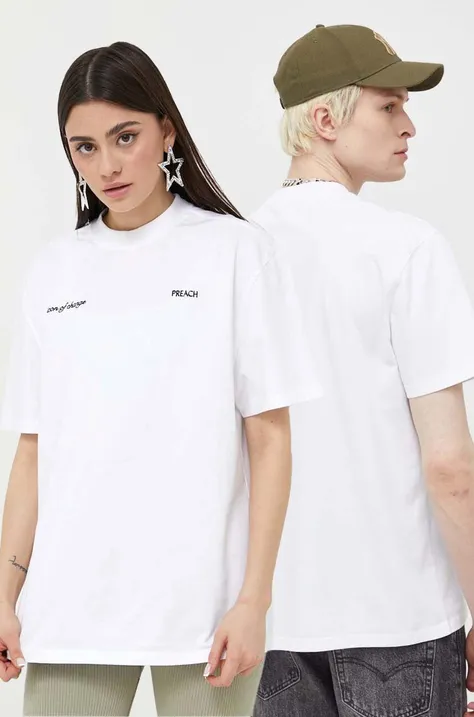 Bombažna kratka majica Preach bela barva