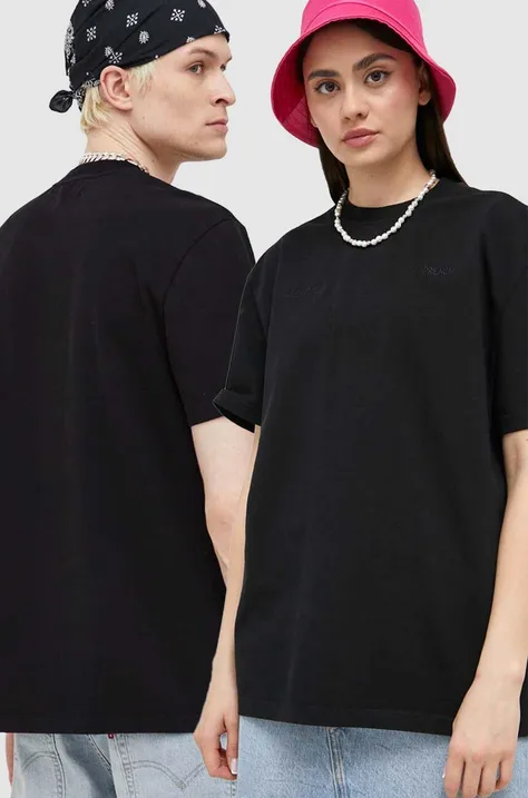 Bavlnené tričko Preach čierna farba, jednofarebný