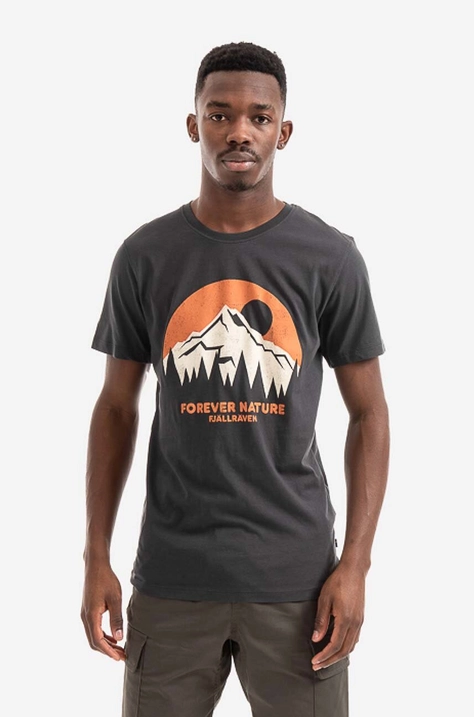 Fjallraven t-shirt bawełniany Nature kolor granatowy z nadrukiem F87053.555-555