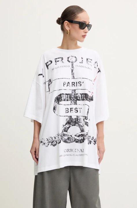 Bavlnené tričko Y/Project EVERGREEN PARIS' BEST PINCHED T-SHIRT biela farba, s potlačou, 204TS002