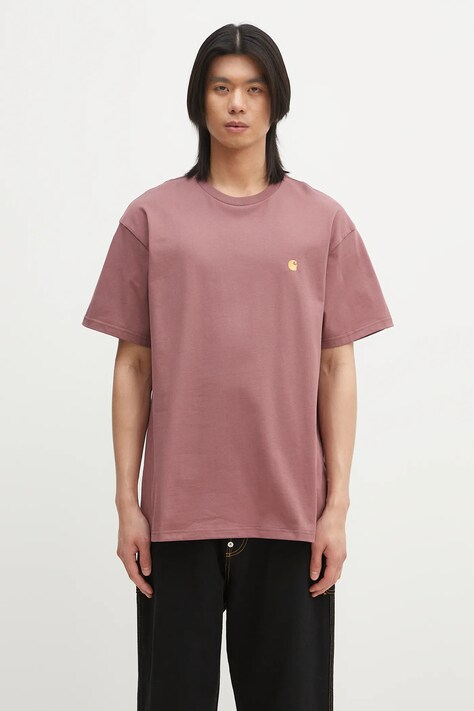 Carhartt WIP tricou din bumbac S/S Chase T-Shirt bărbați, culoarea roz, uni, I026391.2Q7XX