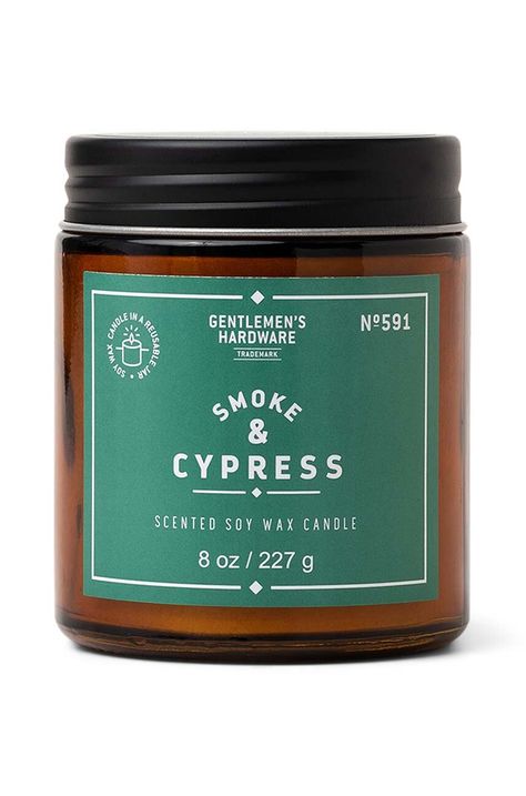 Dišeča sojina sveča Gentelmen's Hardware Smoke & Cypress 227 g