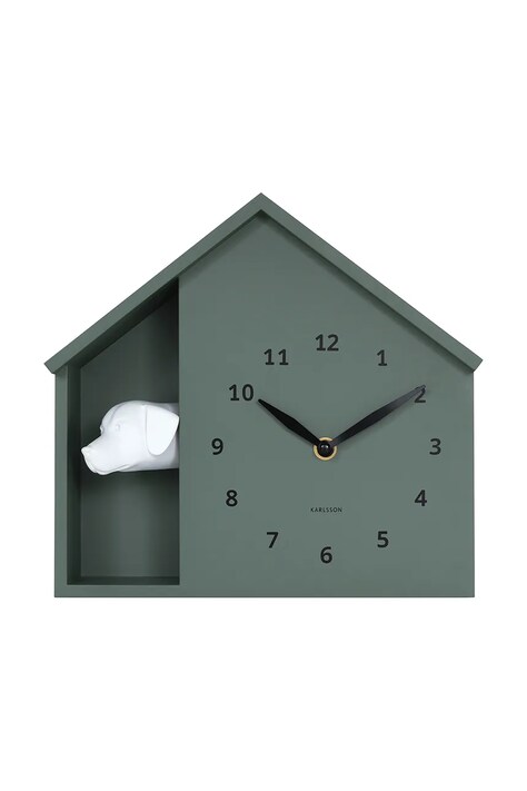Karlsson zegar ścienny z dźwiękiem Peeking Doggy 29 x 26 cm kolor zielony