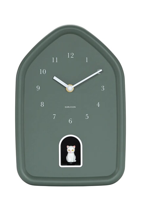 Karlsson zegar ścienny z dźwiękiem Modern Kitty 20 x 29 cm kolor zielony