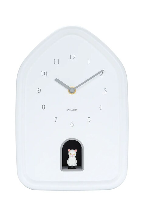 Karlsson zegar ścienny z dźwiękiem Modern Kitty 20 x 29 cm kolor biały