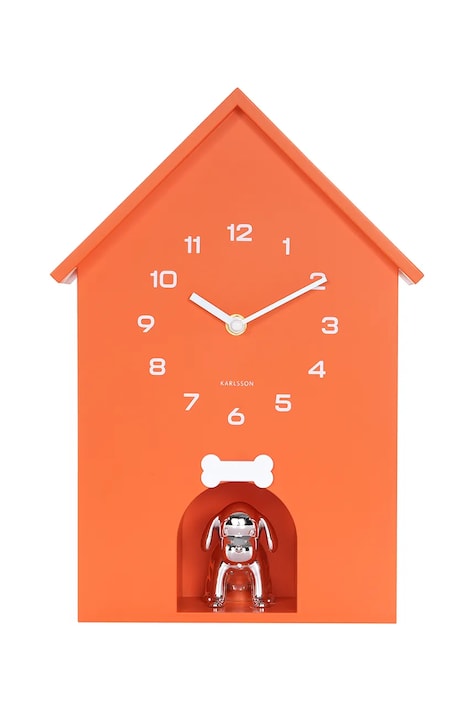 Karlsson zegar ścienny z dźwiękiem Dog House 36,5 x 26,5 cm kolor pomarańczowy