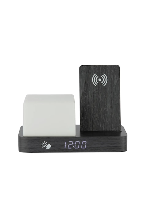 Karlsson budzik LED z lampką nocną i ładowarką bezprzewodową drewniany KA6079BK