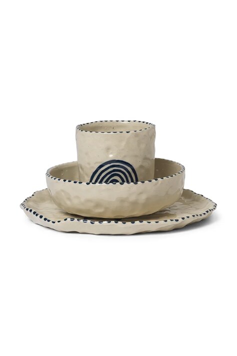ferm LIVING set de mic dejun pentru copii Naive Ceramic Set 3-pack culoarea bej