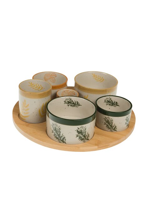 AU Maison zestaw misek do serwowania z drewnianą podkładką 9 x 31 x 31 cm 6-pack kolor multicolor 169750