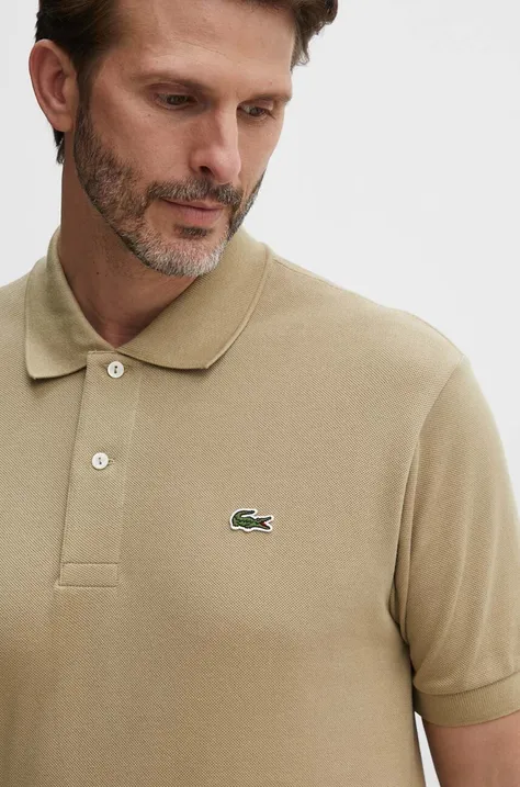 Bavlnené polo tričko Lacoste zelená farba, jednofarebné