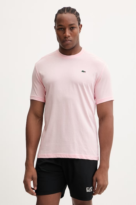 Lacoste t-shirt męski kolor różowy gładki