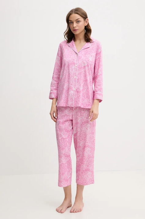 Lauren Ralph Lauren Памучна пижама Lauren Ralph Lauren в тъмносиньо от памук I819702
