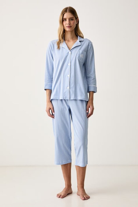 Lauren Ralph Lauren Πυτζάμες δύο τεμαχίων γυναικείες βαμβακερές μπλε I819702