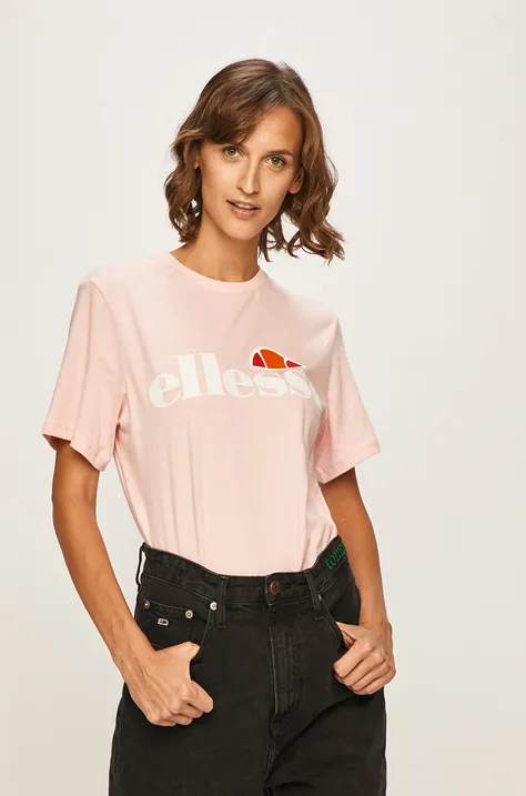 Bombažna kratka majica Ellesse roza barva