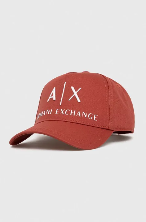 Бавовняна шапка Armani Exchange колір помаранчевий з аплікацією