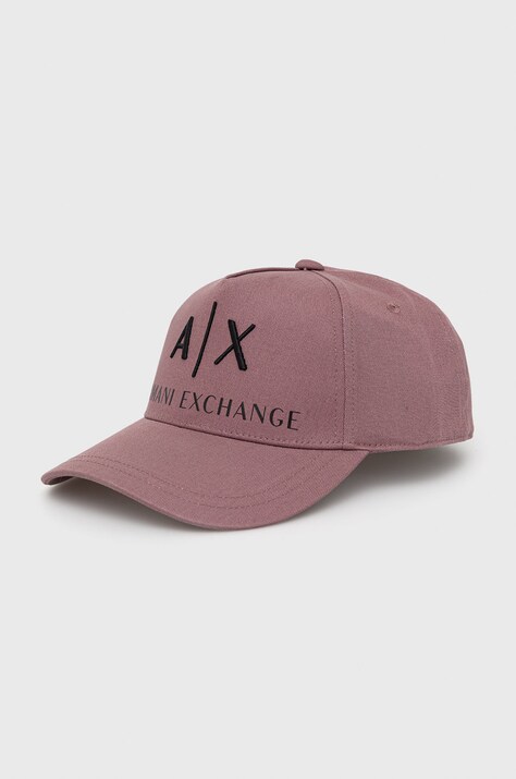 Armani Exchange șapcă din bumbac culoarea violet, cu imprimeu