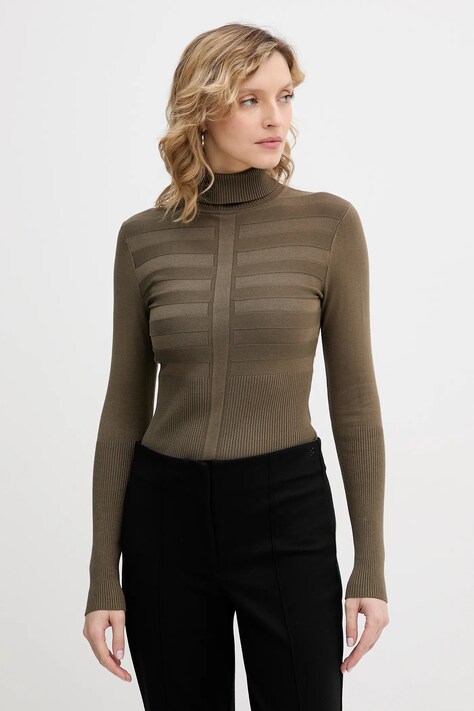 Morgan sweter damski kolor zielony lekki z golfem