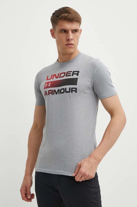 Under Armour tricou barbati, culoarea gri, cu imprimeu