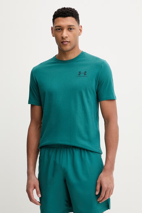 Under Armour t-shirt treningowy SPORTSTYLE LEFT CHEST kolor zielony z nadrukiem 1326799