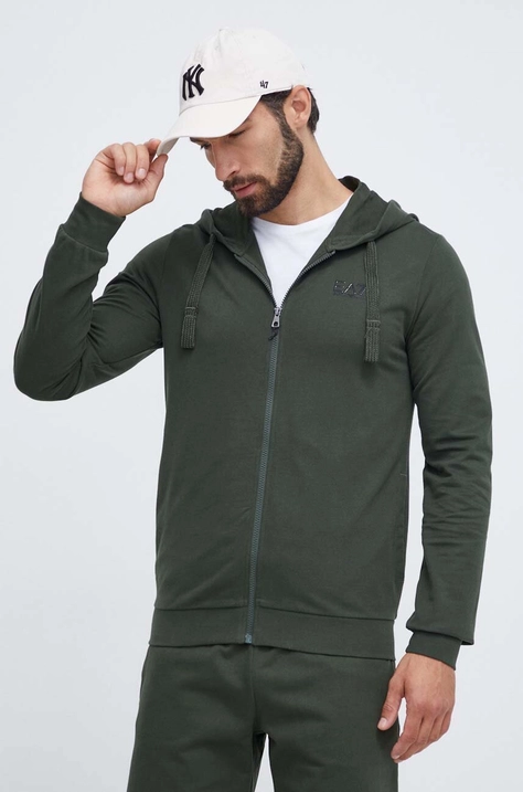 EA7 Emporio Armani hanorac de bumbac barbati, culoarea verde, cu glugă, neted