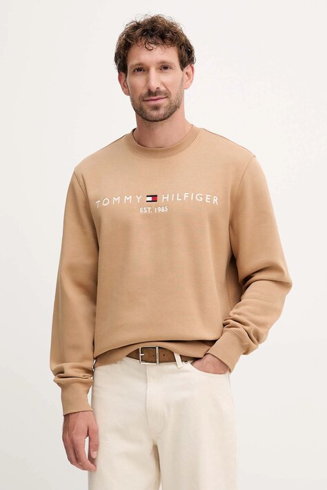 Tommy Hilfiger bluză culoarea gri, cu imprimeu, MW0MW11596