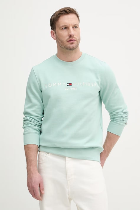 Tommy Hilfiger bluza męska z bawełną turkusowa MW0MW11596