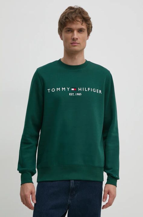 Tommy Hilfiger bluza barbati, culoarea verde, cu imprimeu