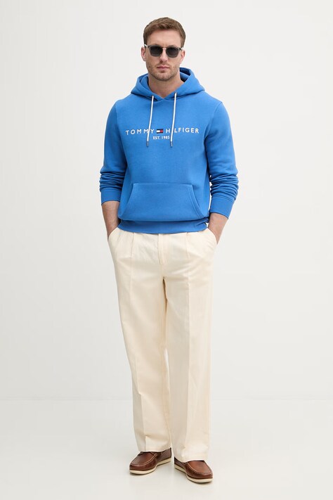 Tommy Hilfiger bluza z kapturem męska z bawełną niebieska MW0MW11599