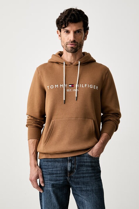 Tommy Hilfiger bluza z kapturem męska z bawełną brązowa MW0MW11599