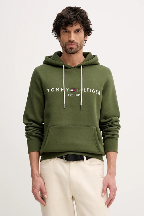 Tommy Hilfiger bluza męska kolor zielony z kapturem MW0MW11599