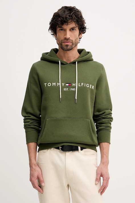Tommy Hilfiger bluza męska kolor zielony z kapturem MW0MW11599