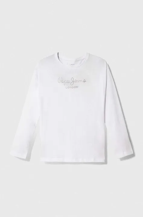 Detská bavlnená košeľa s dlhým rukávom Pepe Jeans biela farba