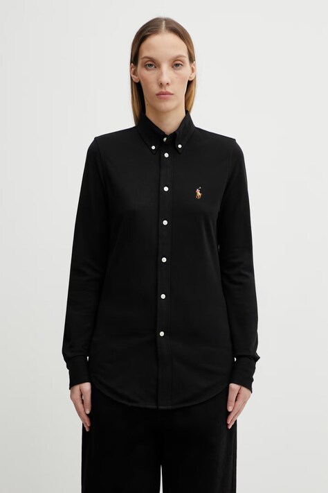 Bavlněná košile Polo Ralph Lauren černá barva, regular, s klasickým límcem, 211664427010