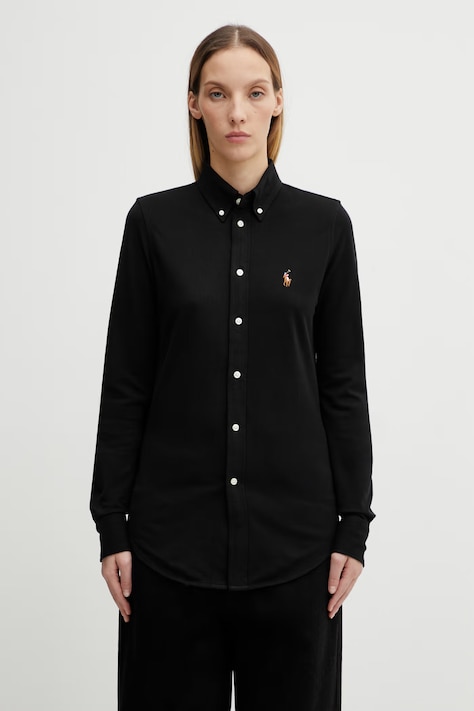 Polo Ralph Lauren koszula bawełniana damska kolor czarny regular z kołnierzykiem klasycznym