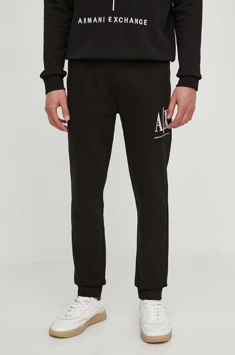 Armani Exchange Pantaloni bărbați, culoarea negru, material neted