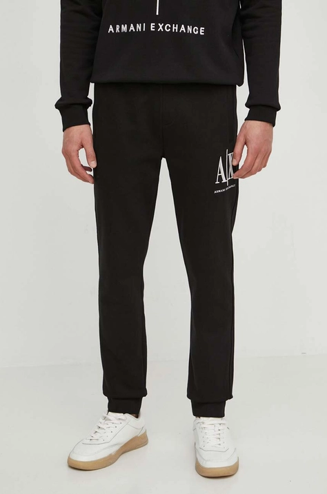 Armani Exchange Pantaloni bărbați, culoarea negru, material neted