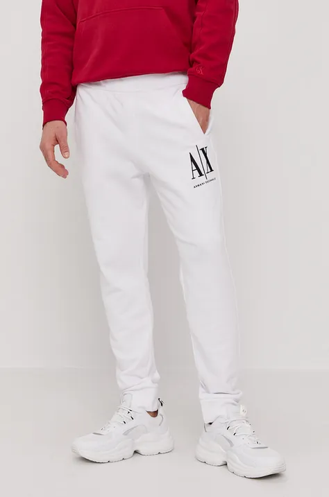 Nohavice Armani Exchange pánske, biela farba, jednofarebné