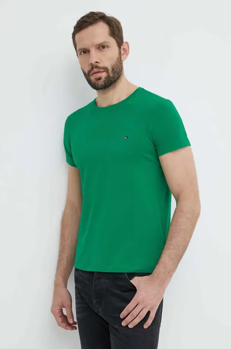 Tričko Tommy Hilfiger pánske, zelená farba, jednofarebné, MW0MW10800