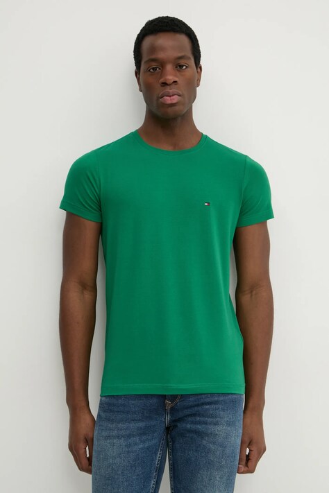 Tommy Hilfiger tricou bărbați, culoarea verde, uni, MW0MW10800