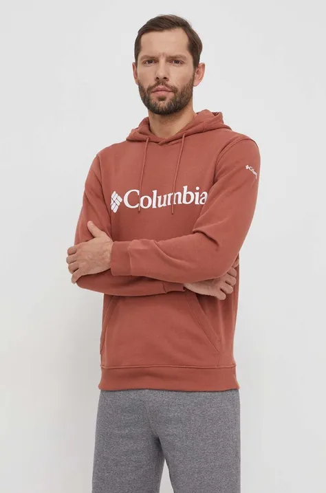 Columbia bluza męska kolor czerwony z kapturem z nadrukiem