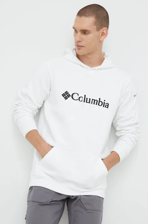 Columbia bluza męska kolor biały z kapturem z nadrukiem